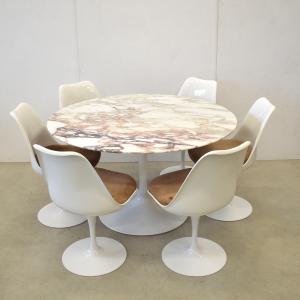 Knoll Marble Dining Table by Eero Saarinen & 6x Tulip Chairs 