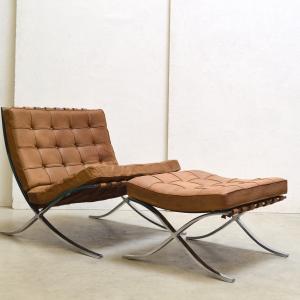 Cognac Barcelona Chair Ottoman Knoll Mies van der Rohe Interior Aksel NY Paris London Amsterdam 