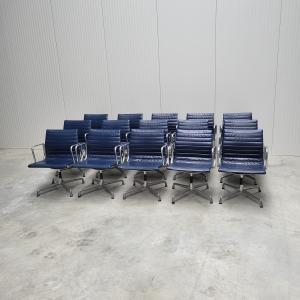 Vitra EA107 Alu Chair Eames Leather Blue Interior Aksel Conference Chair Room Design NY LA Dubai London Paris Madrid