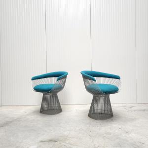 Warren Platner Side Chair Knoll Interior Aksel blue Green Fabric Wool Project design yacht Dubai NYC London Capri Milano Paris