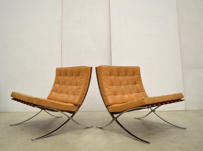 Vintage Cognac Barcelona Chair Knoll Mies van der Rohe Interior Aksel Aachen Design NY Paris Tokio Bruxelles Dubai